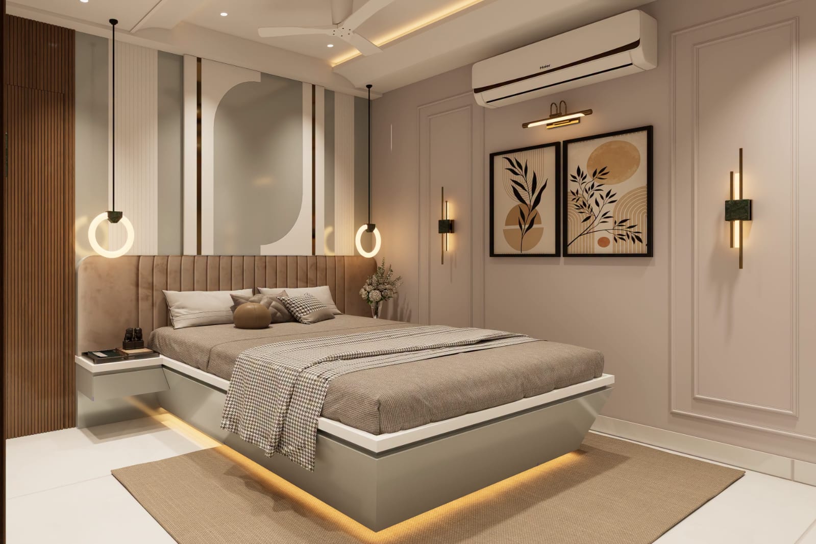 Signature Master Bedroom with Floating Bed & Fluted Headboard
